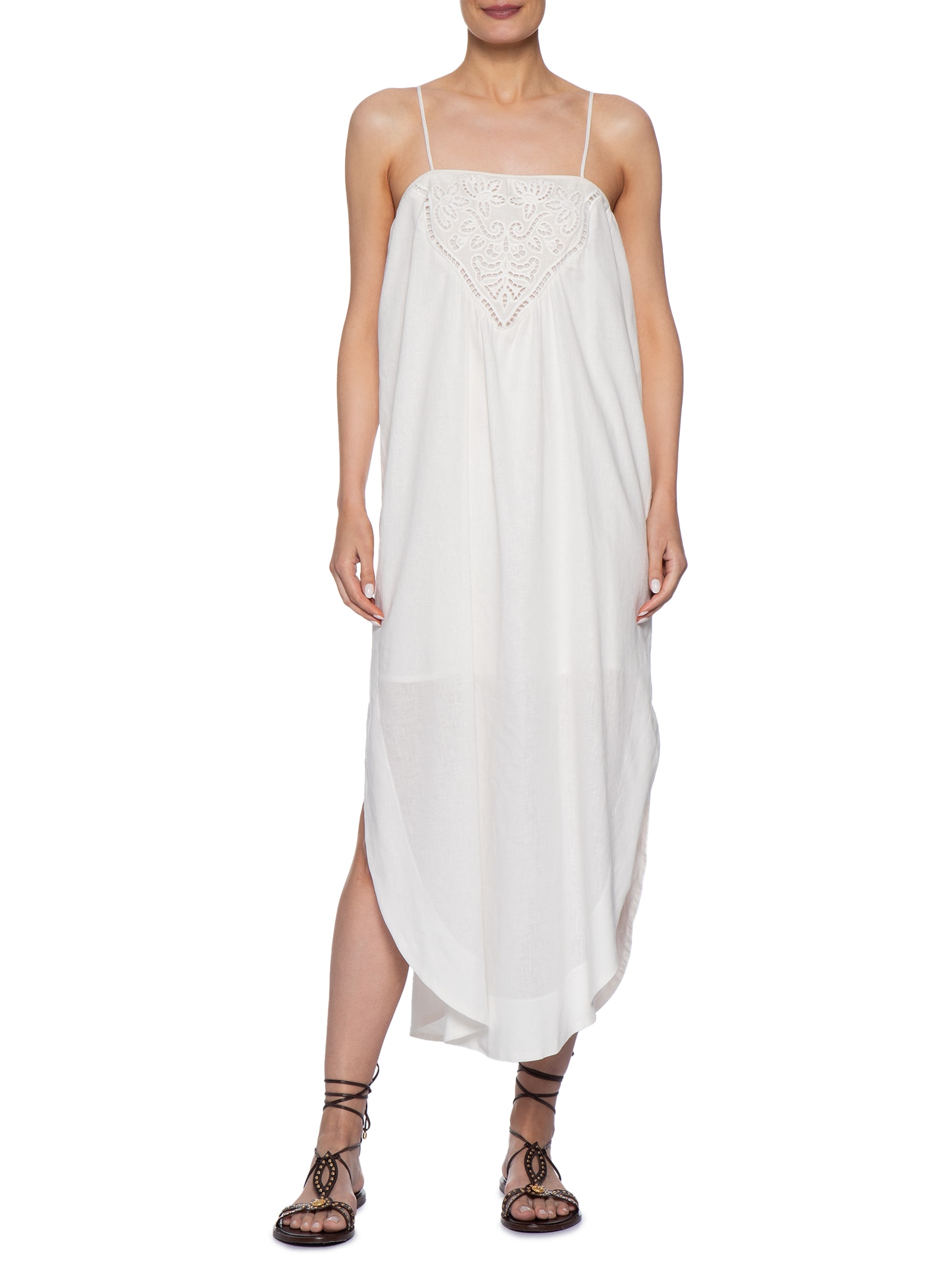 Vestido Midi Pala Bordado Ivy Branco Maria Filó