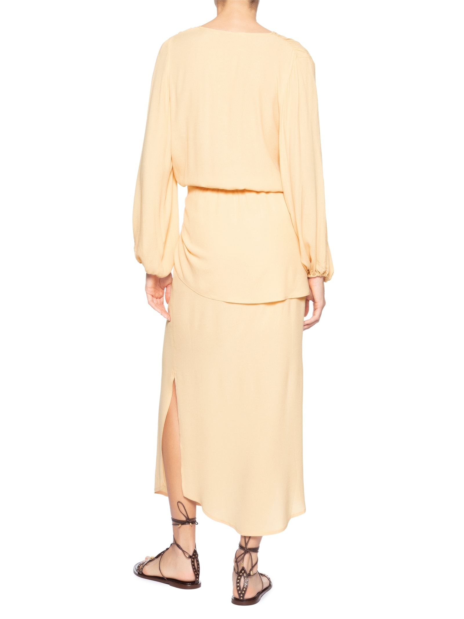 Vestido Midi Pala Faixa Bege Maria Filó