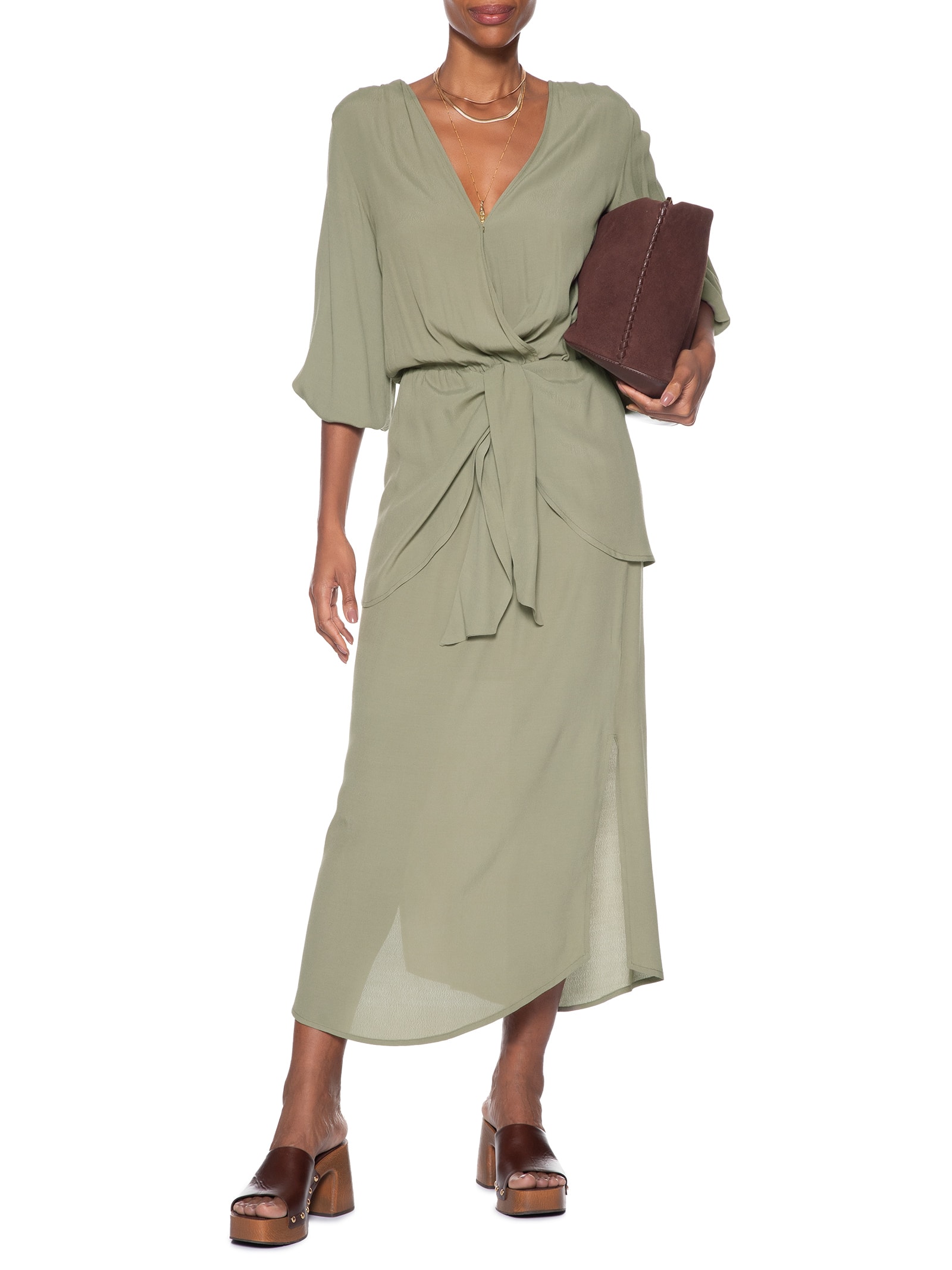 Vestido Midi Pala Faixa Verde Maria Filó