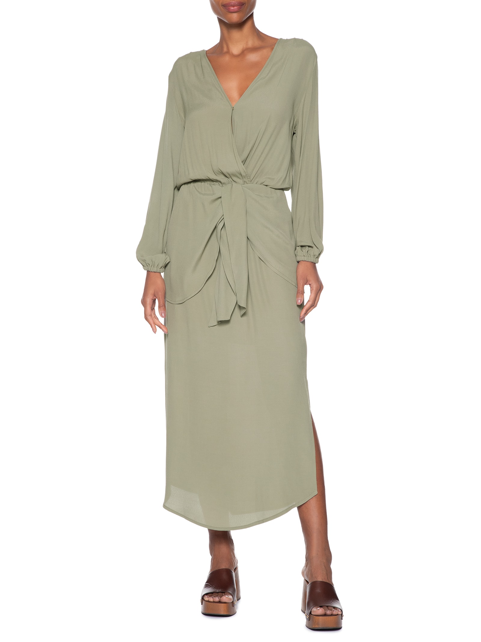 Vestido Midi Pala Faixa Verde Maria Filó