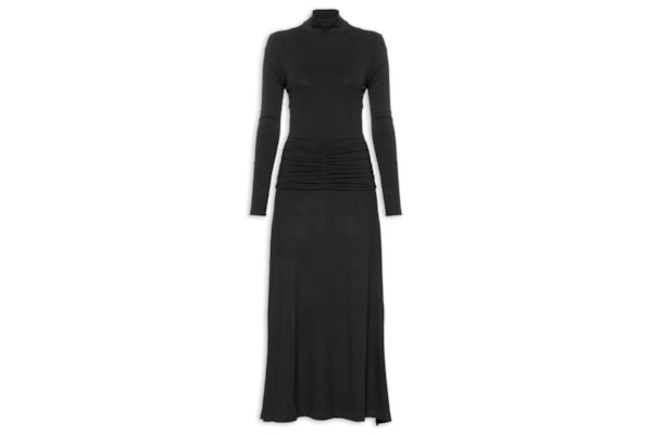 Vestido Midi Pala Franzido - Preto