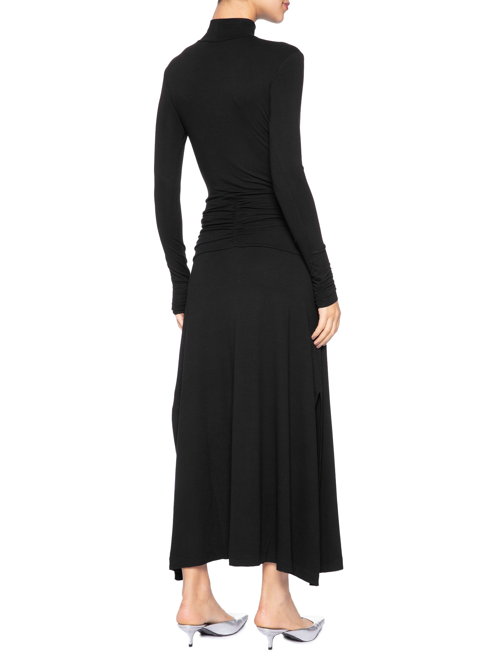 Vestido Midi Pala Franzido Preto Animale