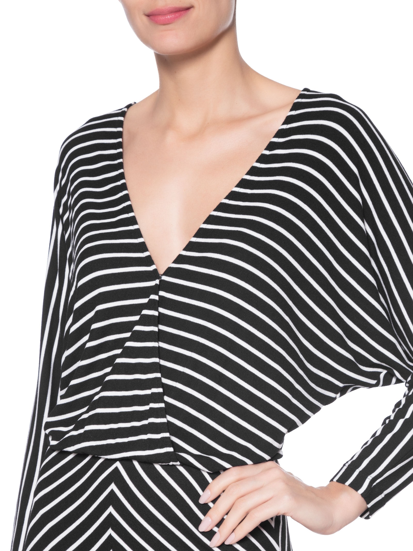 Vestido Midi Pala Listras Preto Maria Filó