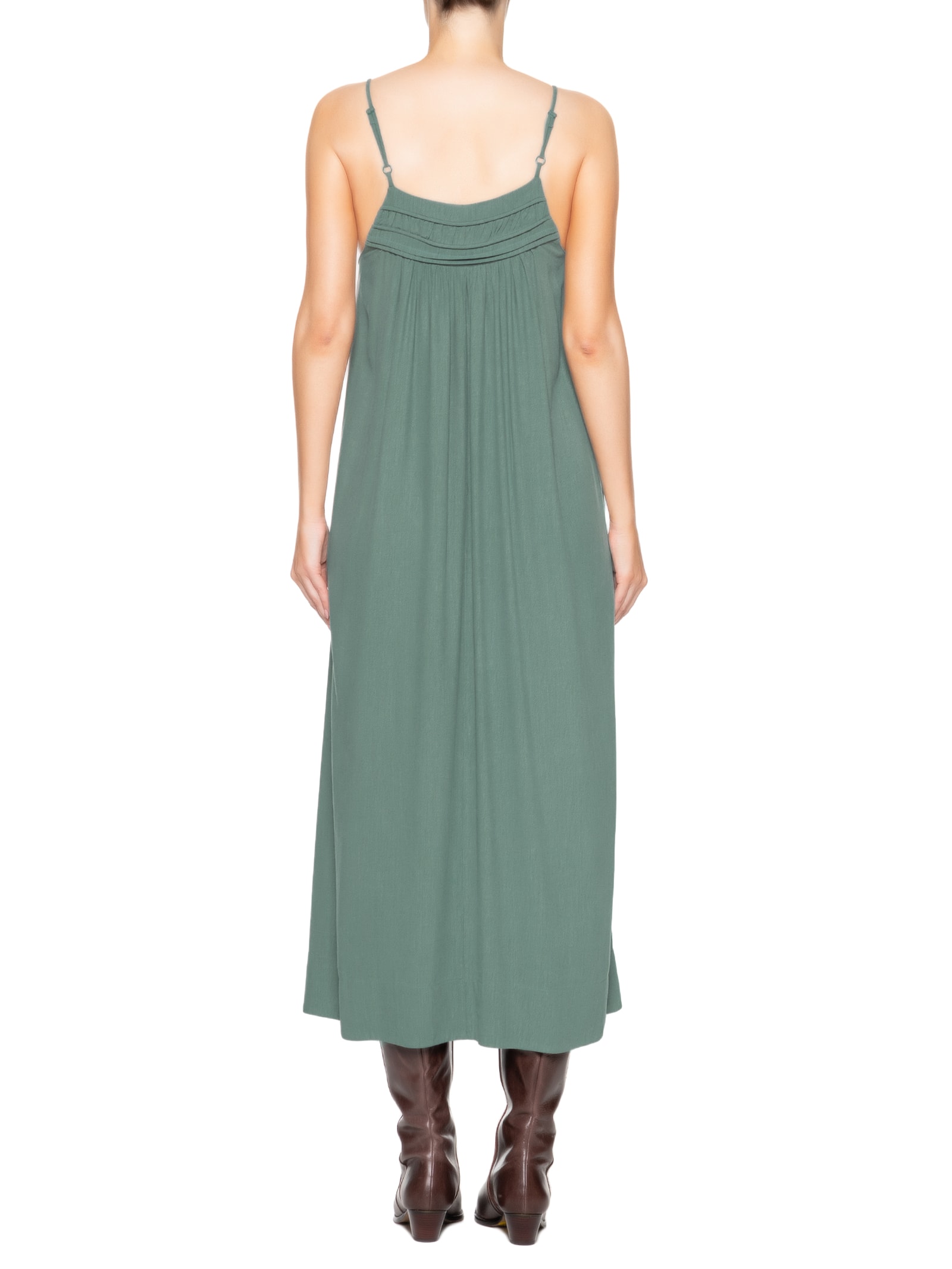 Vestido Midi Pala Pregas Verde Maria Filó