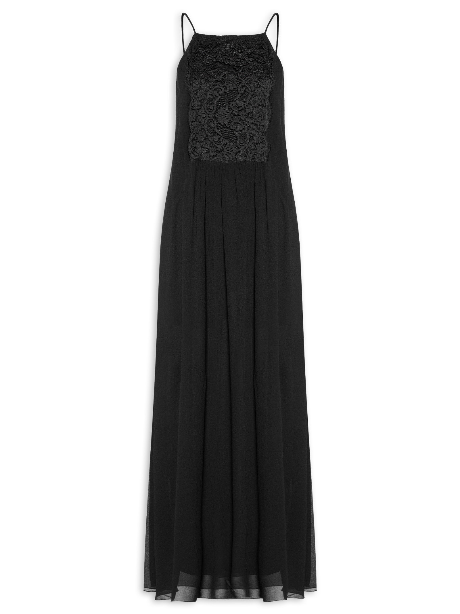 Vestido Midi Pala Renda Preto Animale