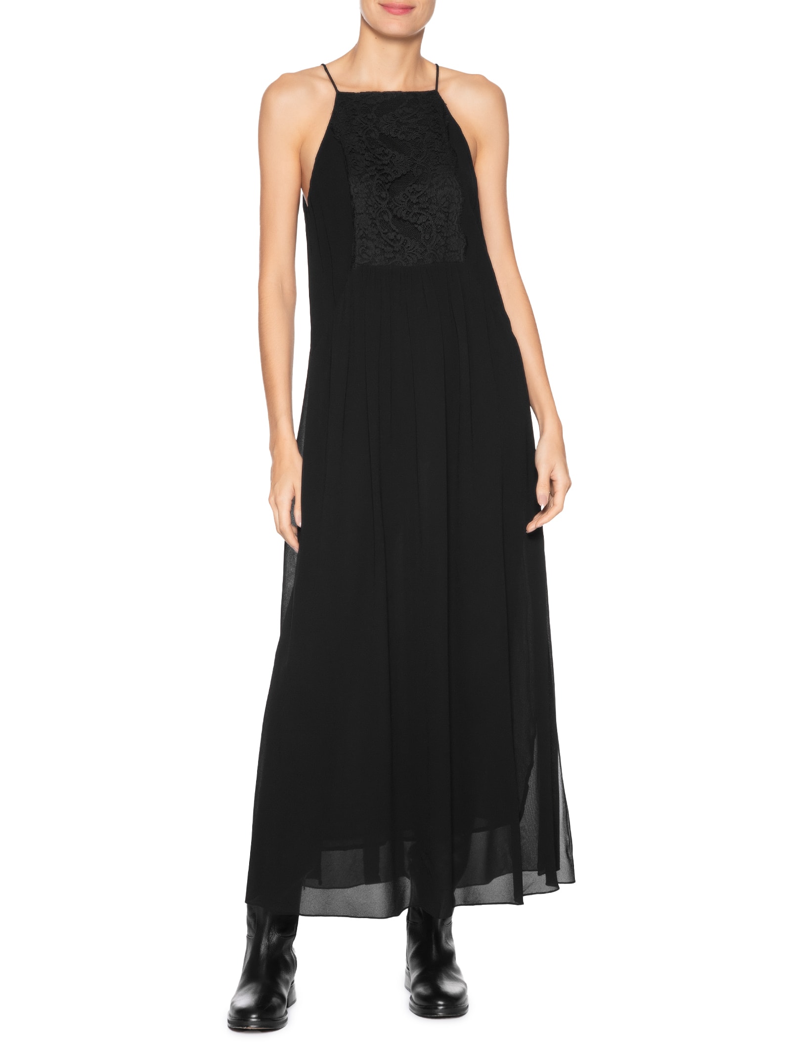 Vestido Midi Pala Renda Preto Animale