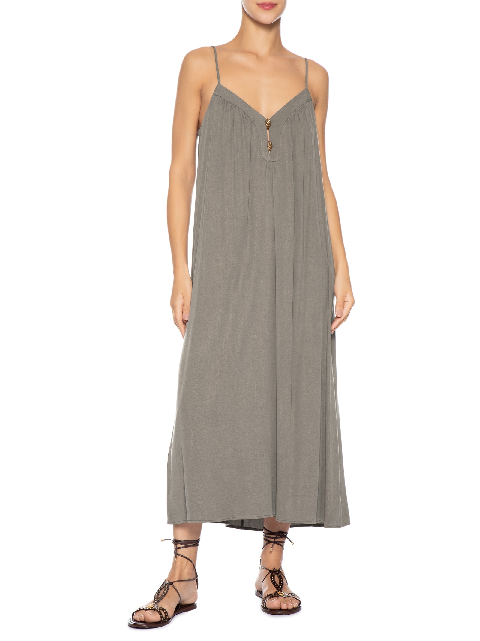 Vestido Midi Passador Concha Marrom Maria Filó
