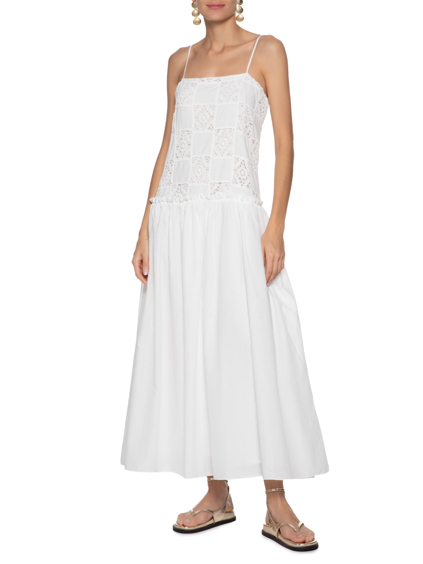 Dress To - Vestido Midi Patch Crochê - Off White