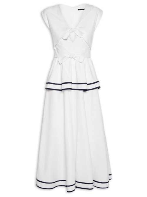Vestido Midi Peplum Em Linho Misto – Branco