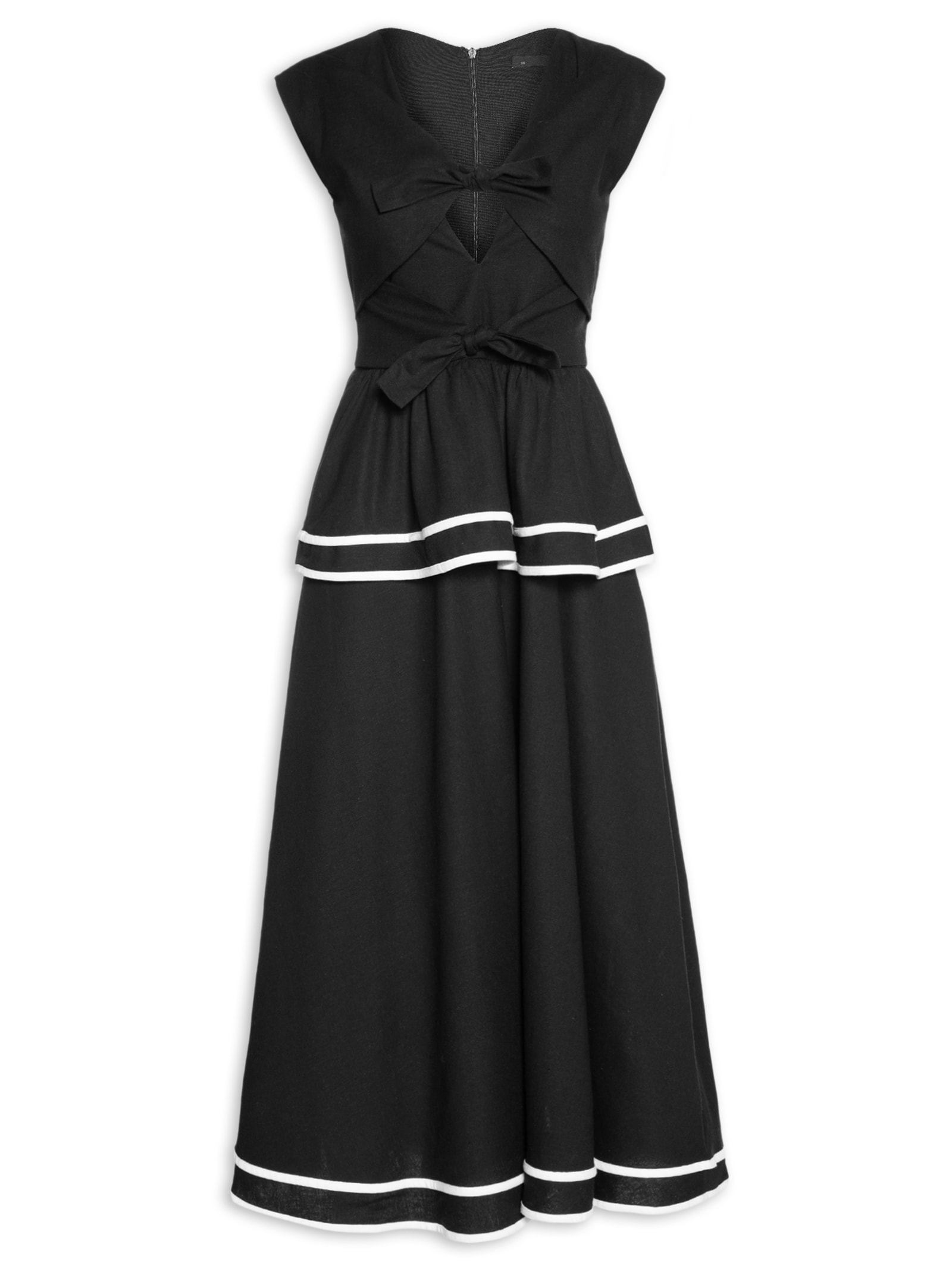 Vestido Midi Peplum Em Linho Misto Preto '2Essential