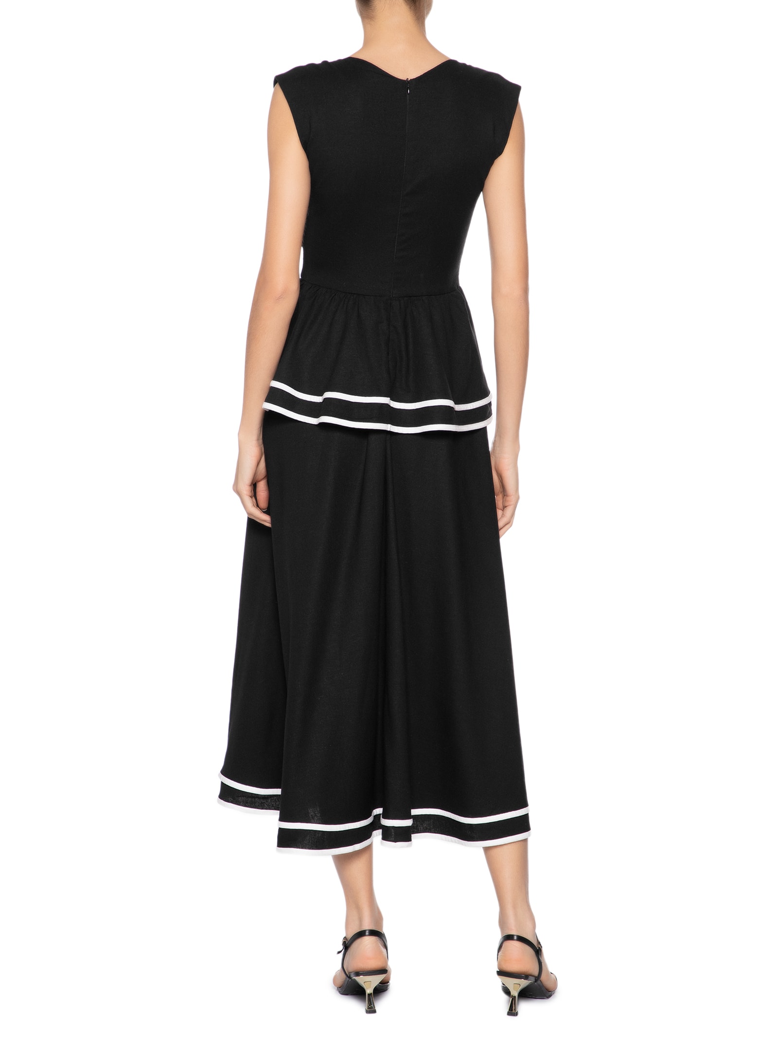 Vestido Midi Peplum Em Linho Misto Preto '2Essential