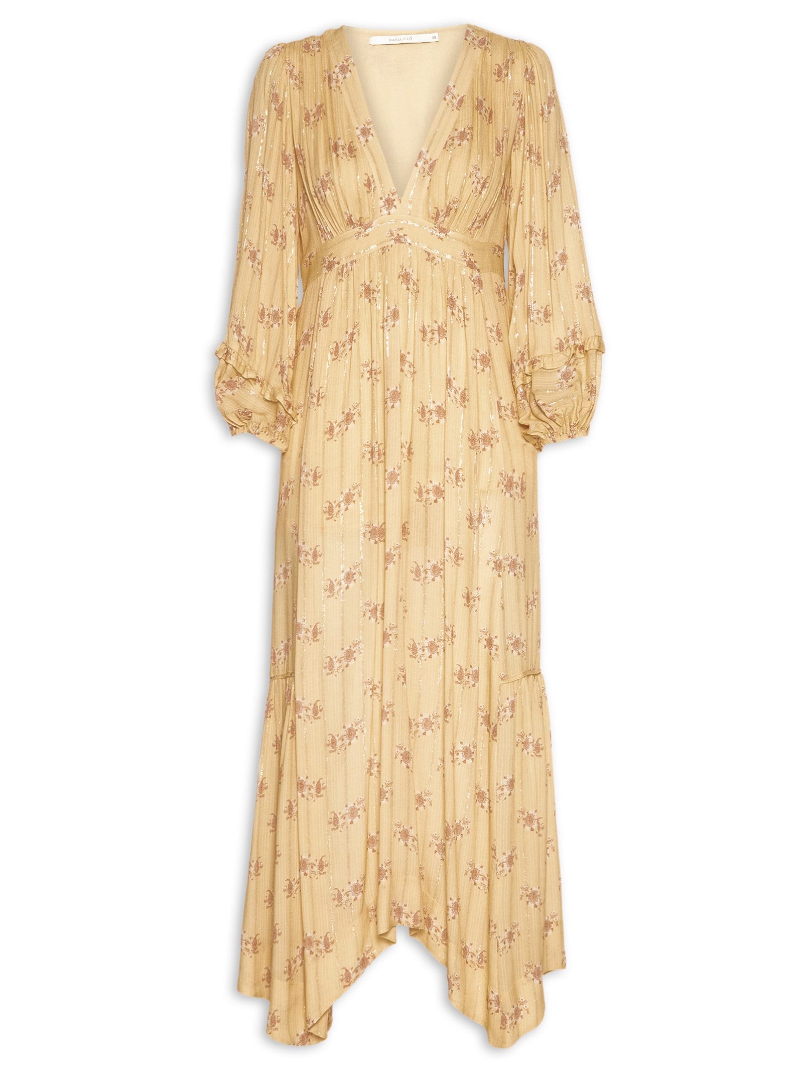 Vestido Midi Pontas Estampa Mini Fleur Amarelo Maria Filó