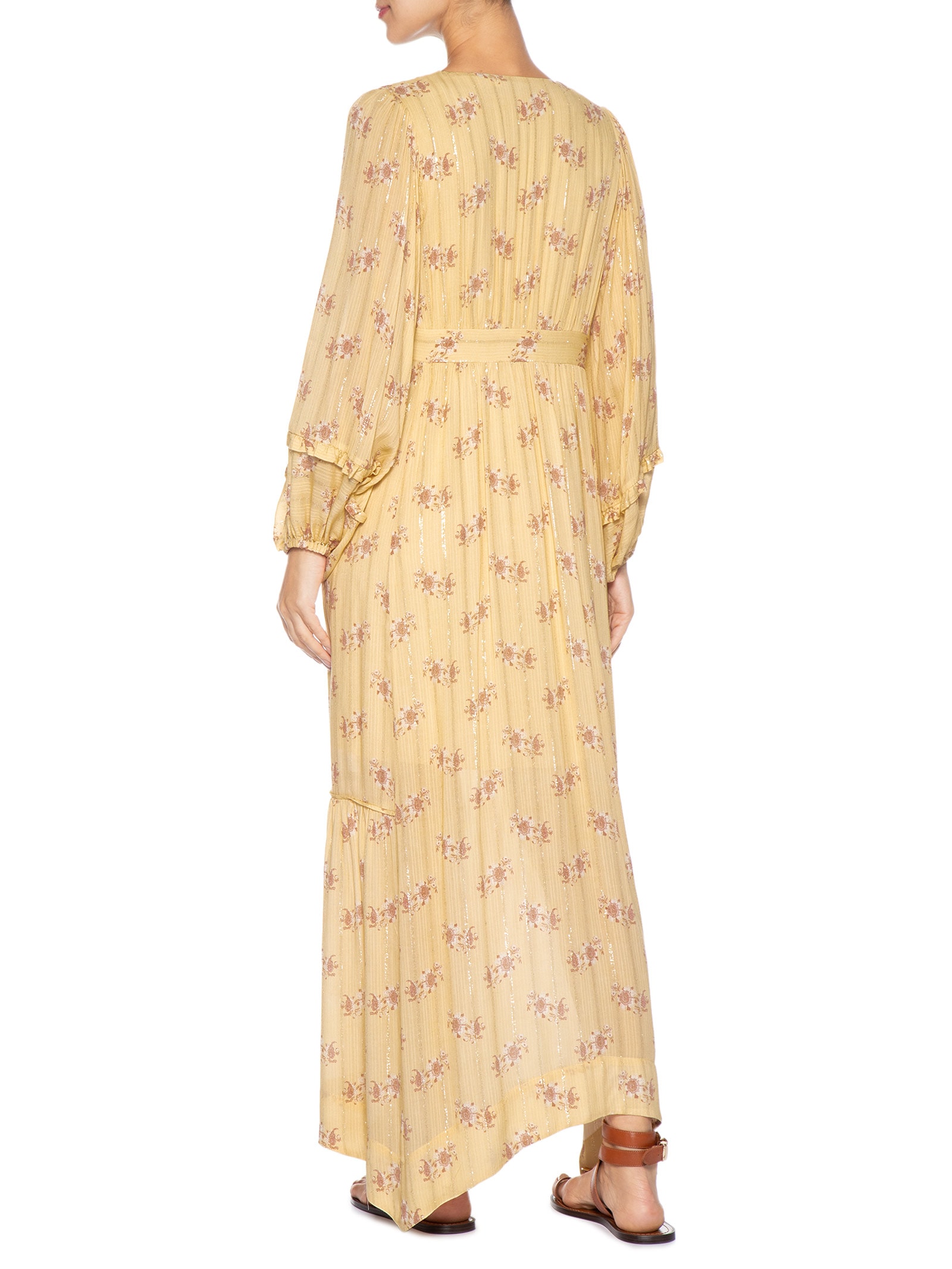 Vestido Midi Pontas Estampa Mini Fleur Amarelo Maria Filó