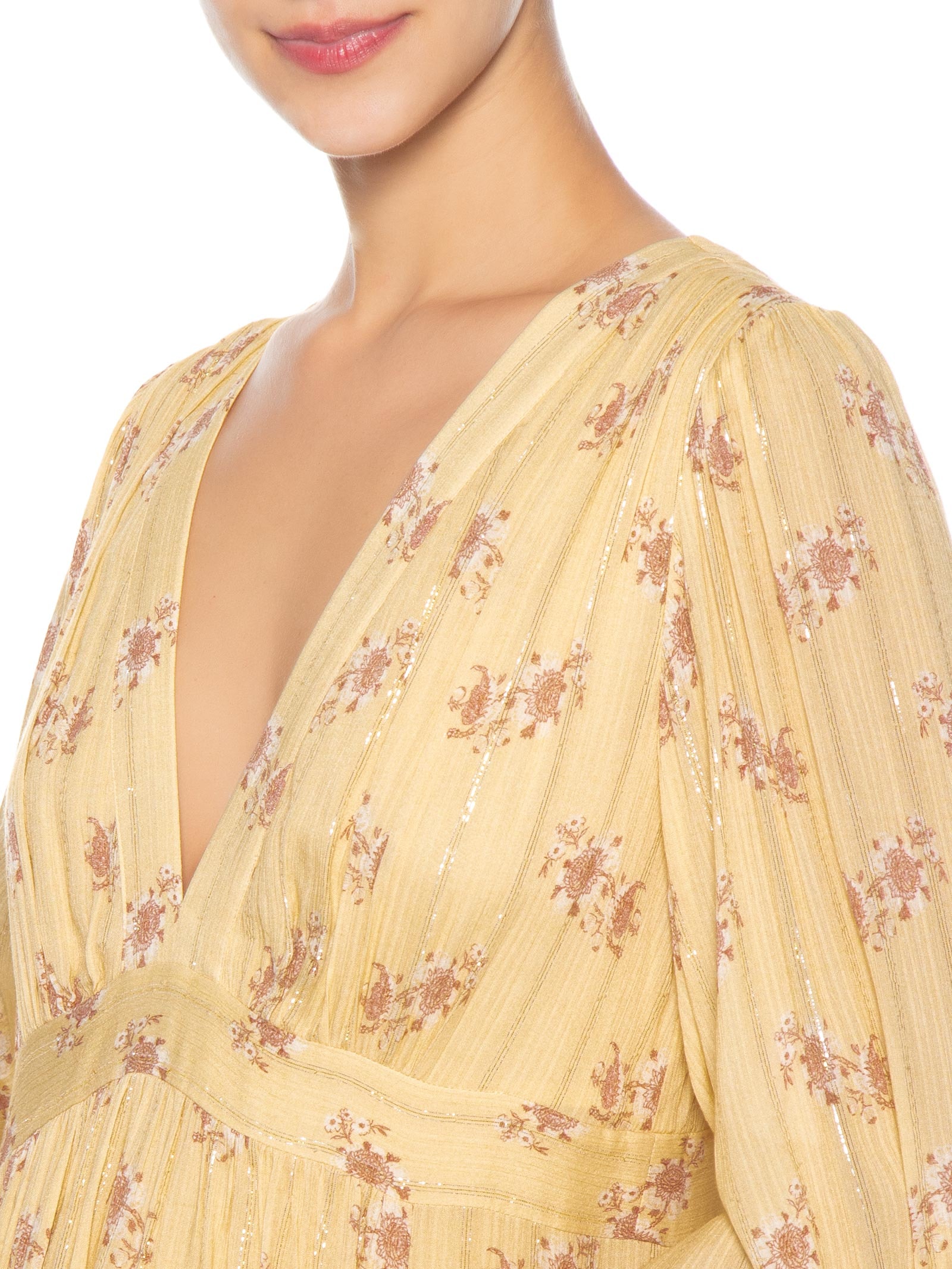 Vestido Midi Pontas Estampa Mini Fleur Amarelo Maria Filó