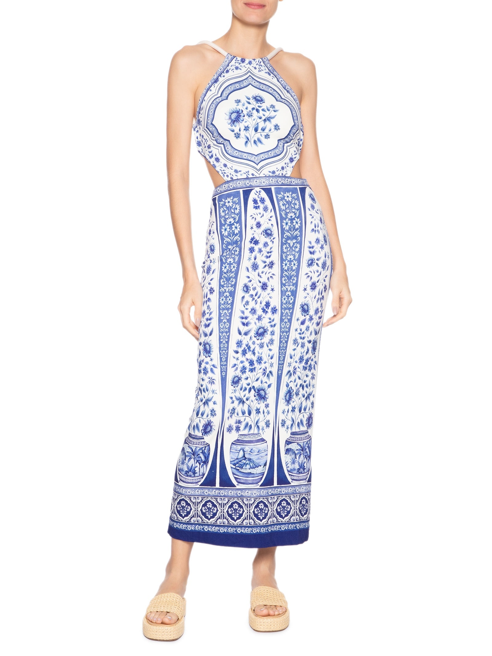 Vestido Midi Porcelana Branco Farm