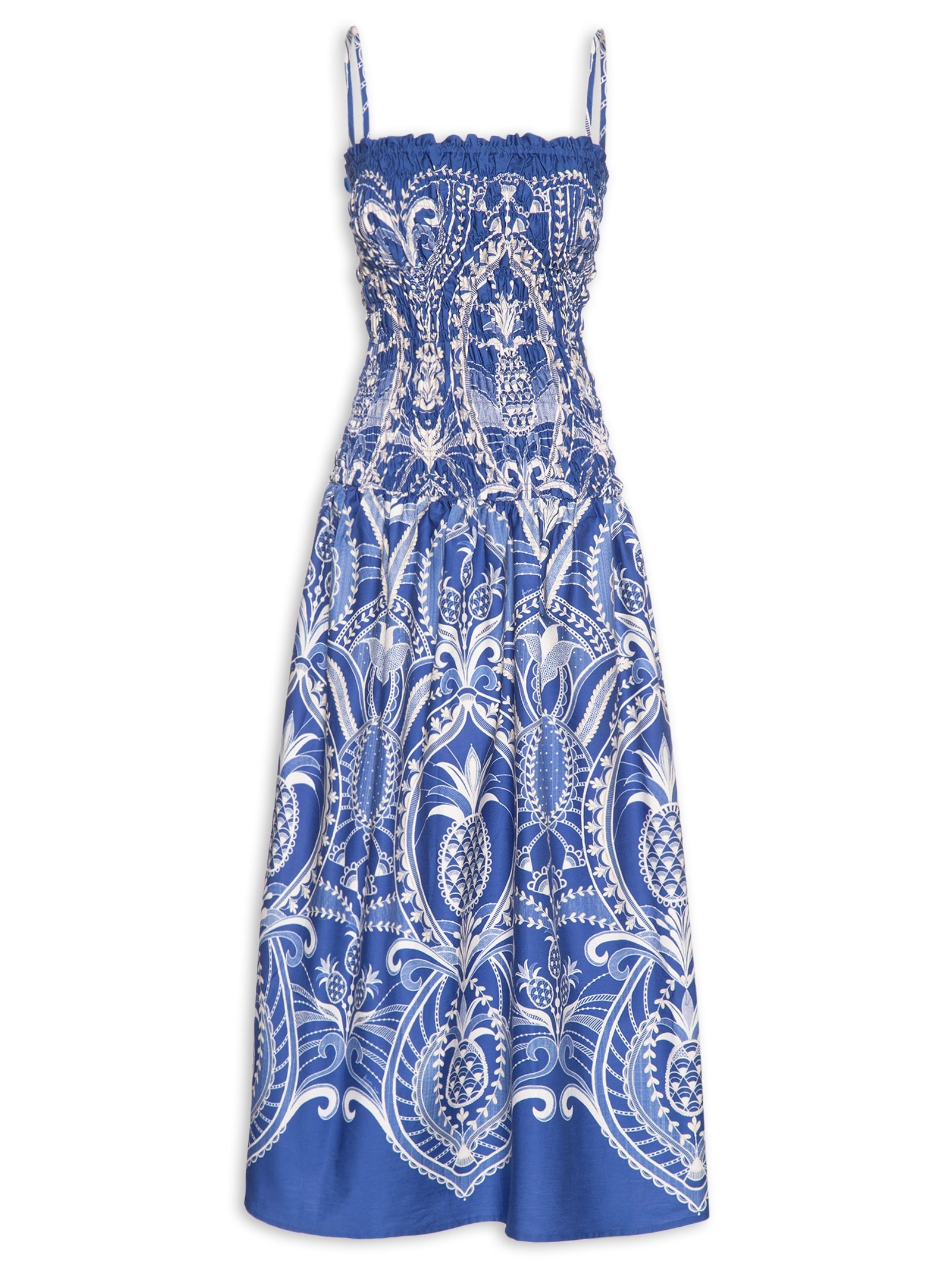 Vestido Midi Primor De Abacaxi Azul Farm