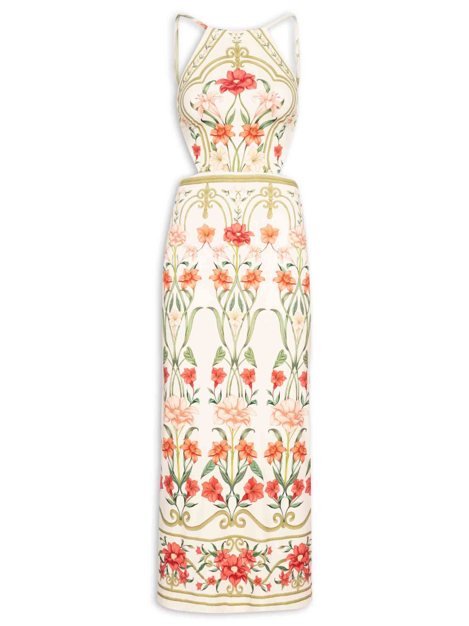 Vestido Midi Recanto De Flor Laranja Farm