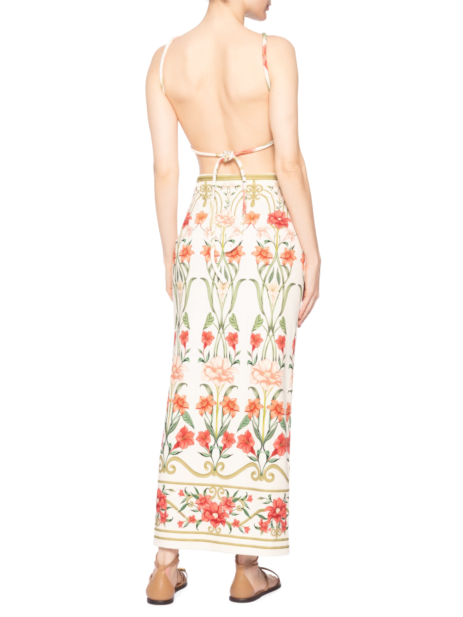 Vestido Midi Recanto De Flor Laranja Farm