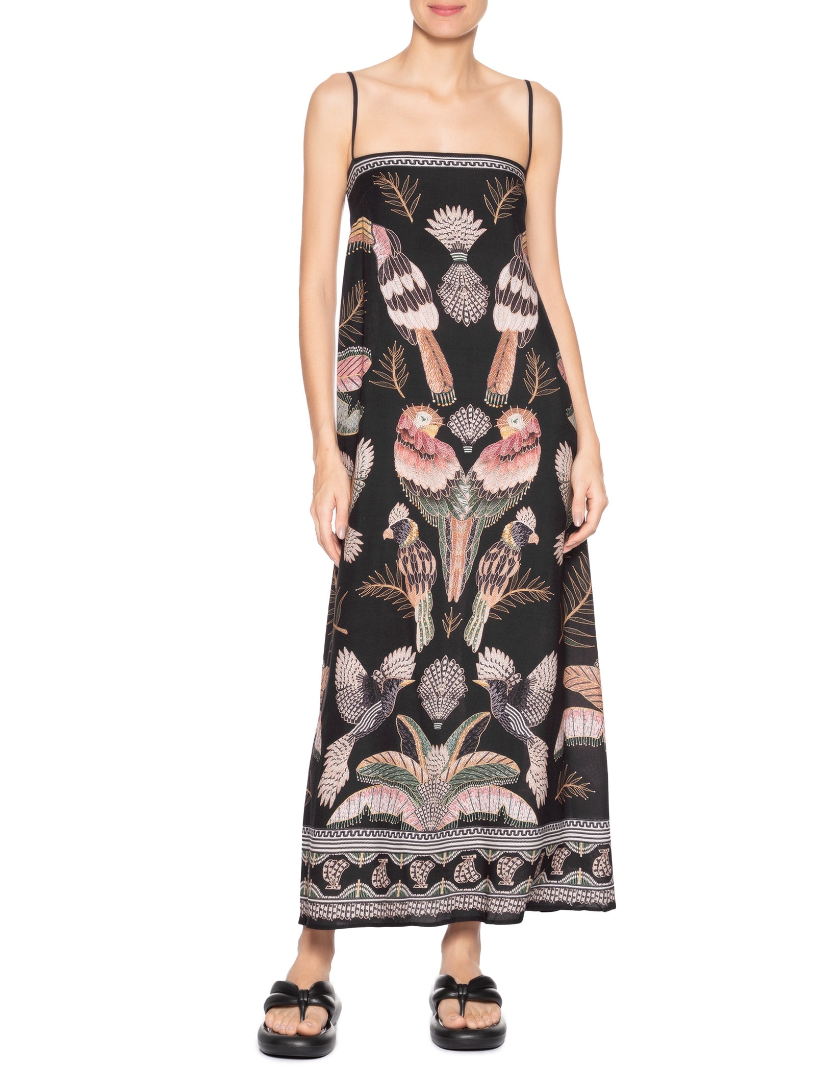 Vestido Midi Recanto Dos Pássaros Preto Farm