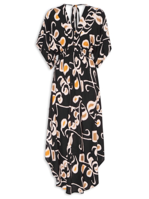 Vestido Midi Recorte Estampa Blurred Elements – Preto