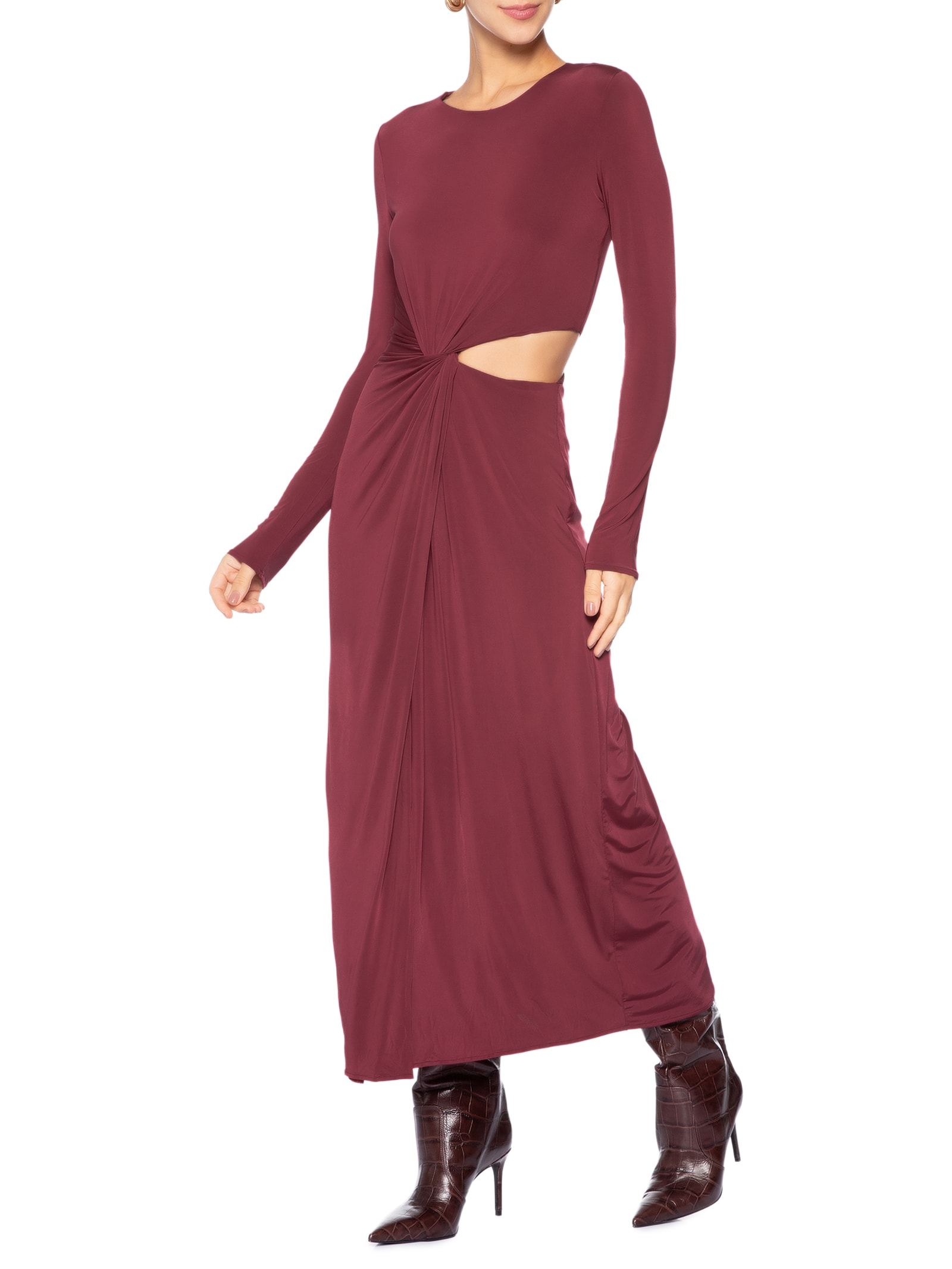 Vestido Midi Recorte Lateral Jersey Vermelho Animale