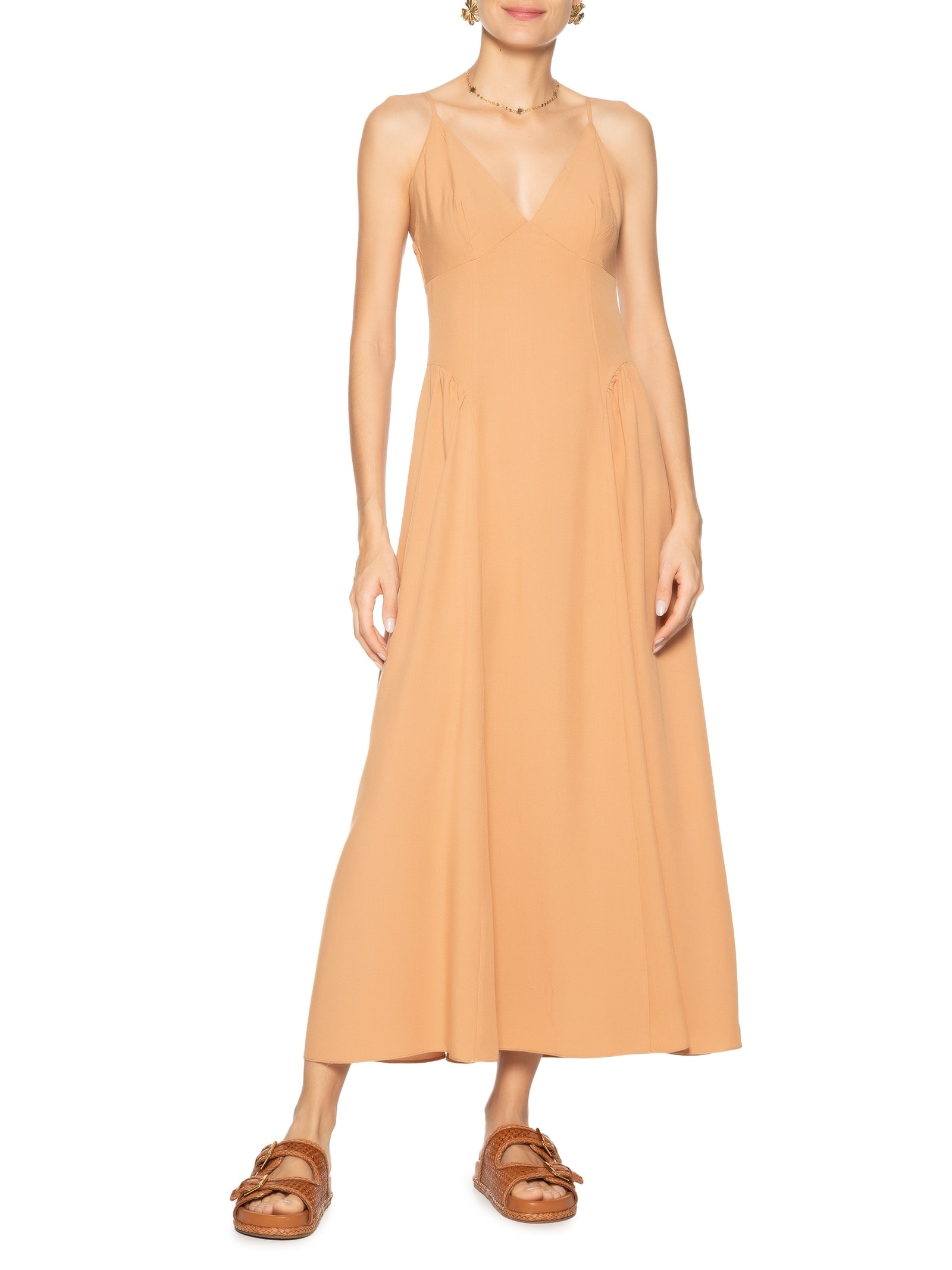 Vestido Midi Recortes Bege Dress To