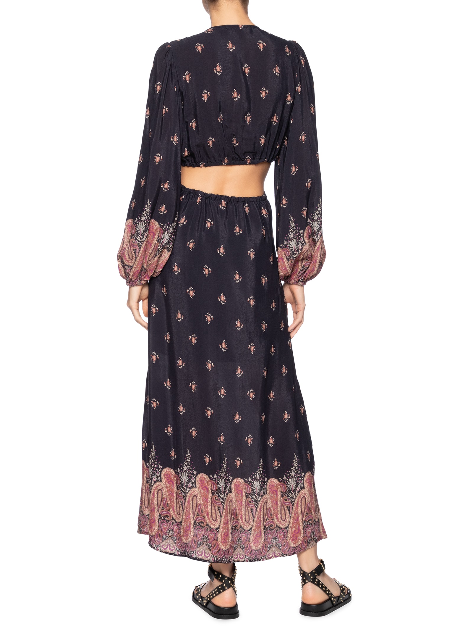 Vestido Midi Recortes Estampa Mian Preto Maria Filó