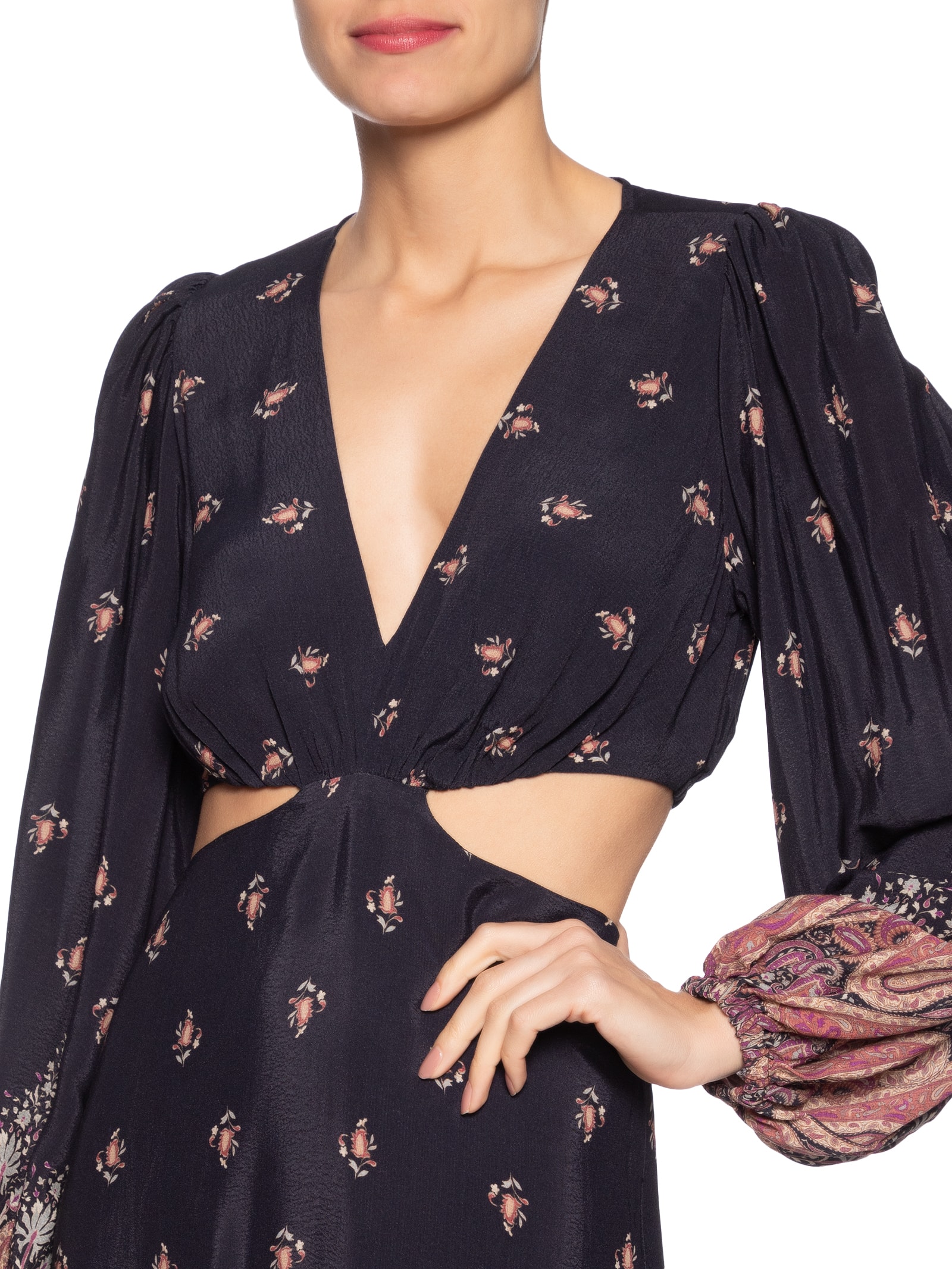 Vestido Midi Recortes Estampa Mian Preto Maria Filó