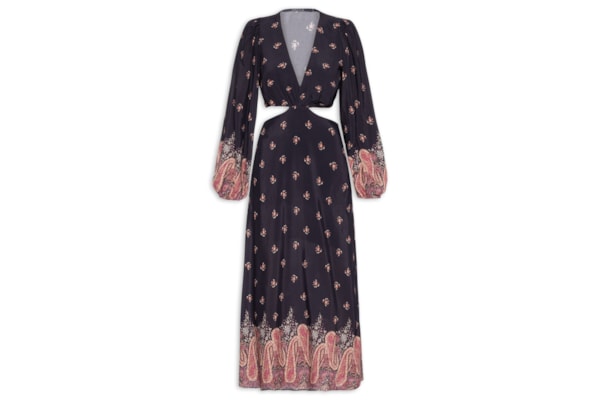 Vestido Midi Recortes Estampa Mian - Preto
