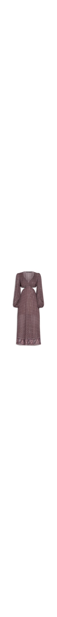 Vestido Midi Recortes Estampa Trevo - Marrom