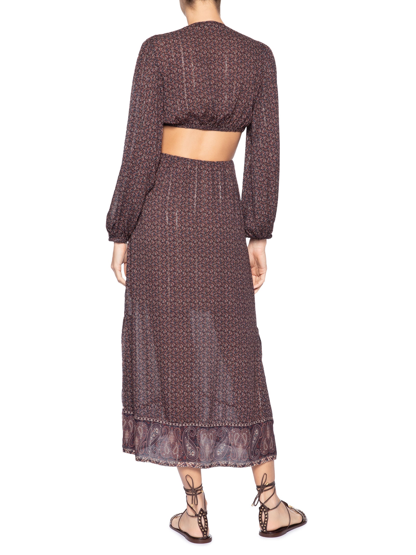 Vestido Midi Recortes Estampa Trevo Marrom Maria Filó
