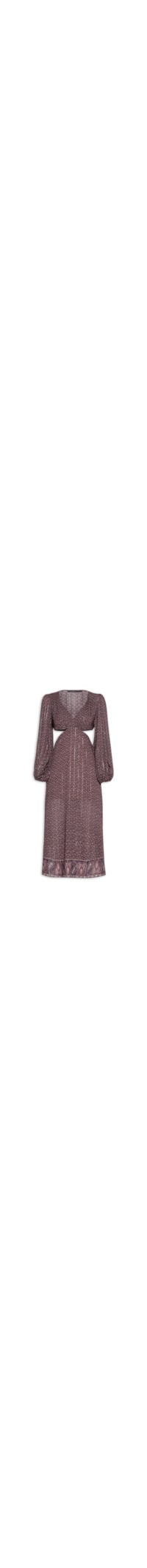 Vestido Midi Recortes Estampa Trevo - Marrom