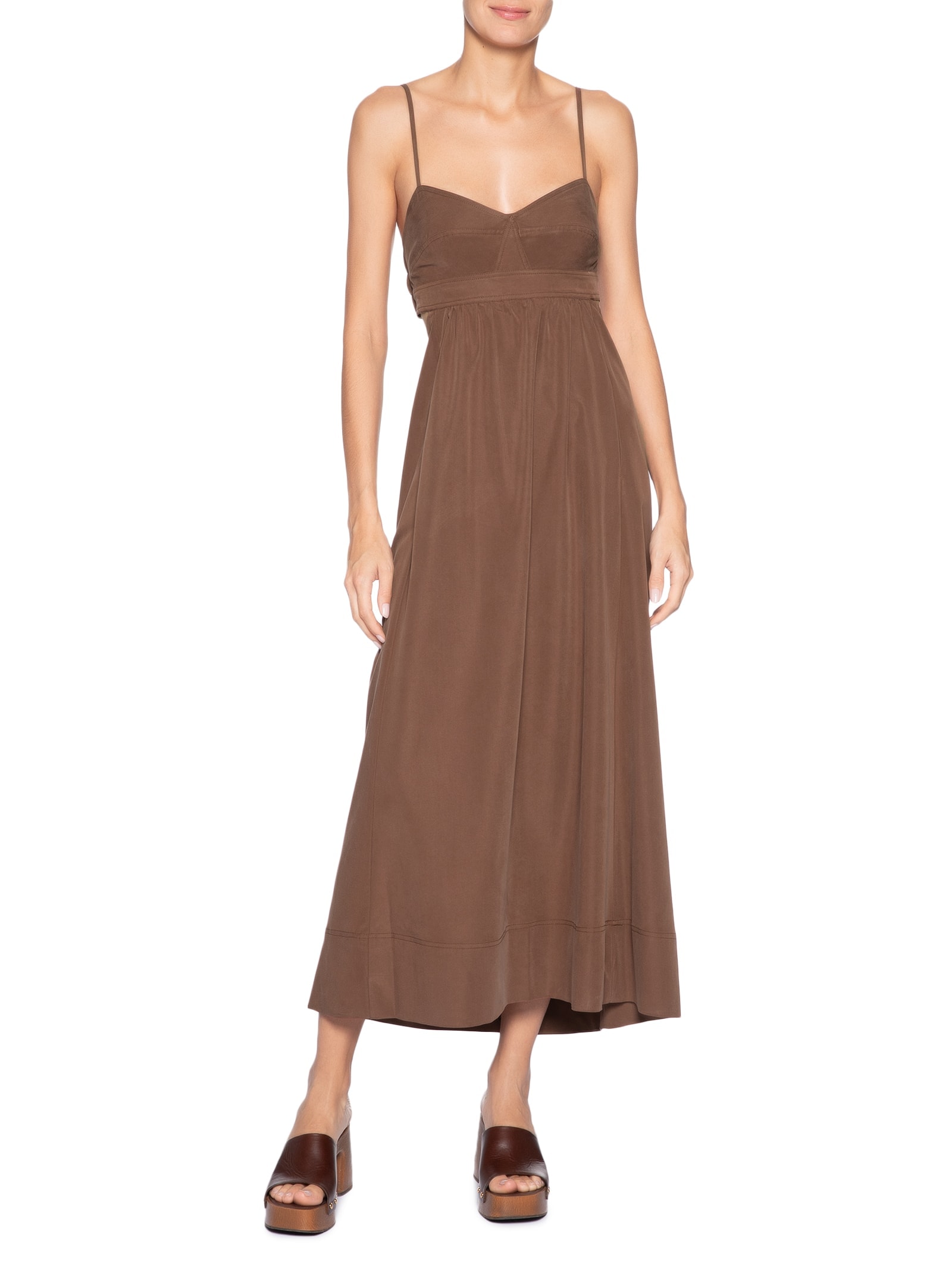 Vestido Midi Recortes Marrom Animale