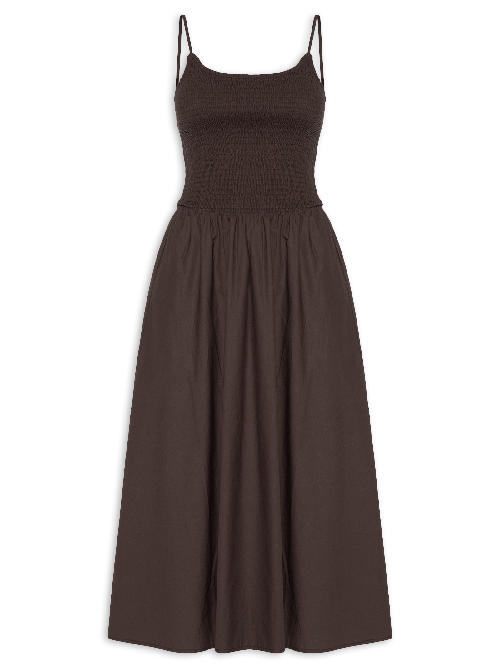 Vestido Midi Remy Shirred Bodice Midi Dr Marrom Cotton On