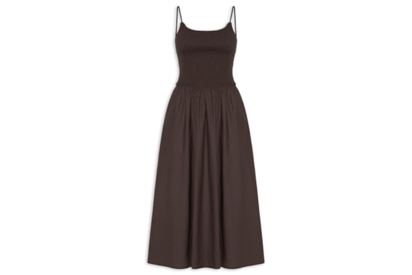 Vestido Midi Remy Shirred Bodice Midi Dr - Marrom