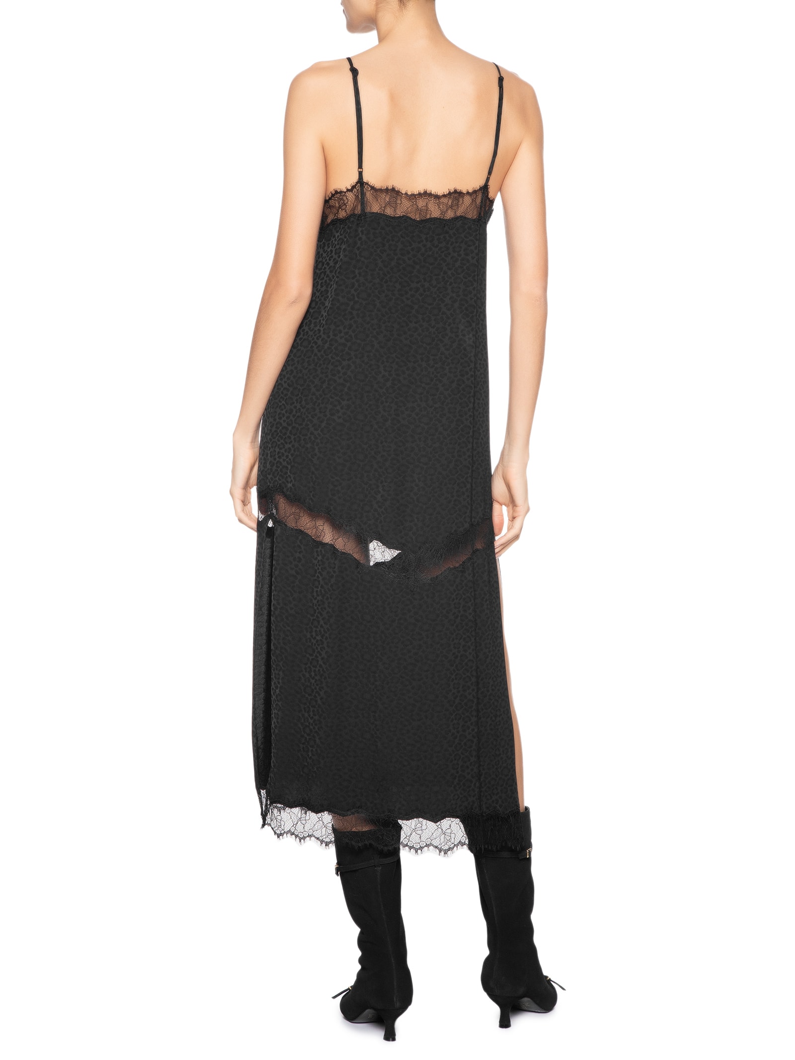 Vestido Midi Renda Jacquard Preto Animale