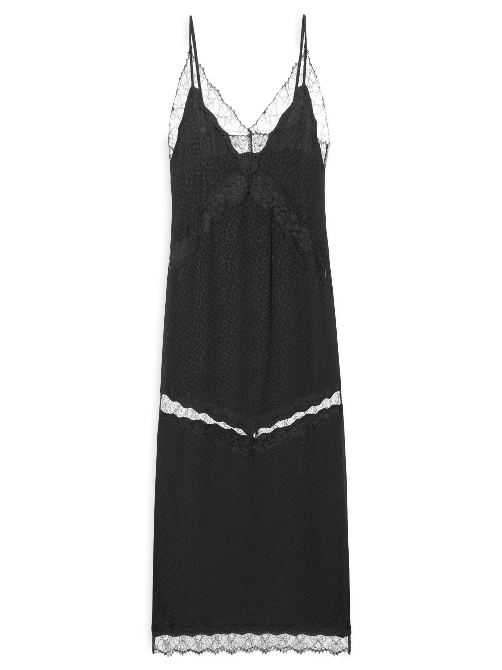 Vestido Midi Renda Jacquard Preto Animale