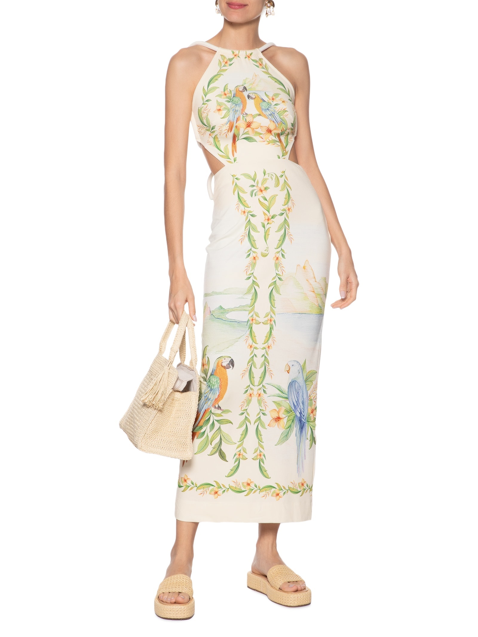 Vestido Midi Respiro De Rio Bege Farm