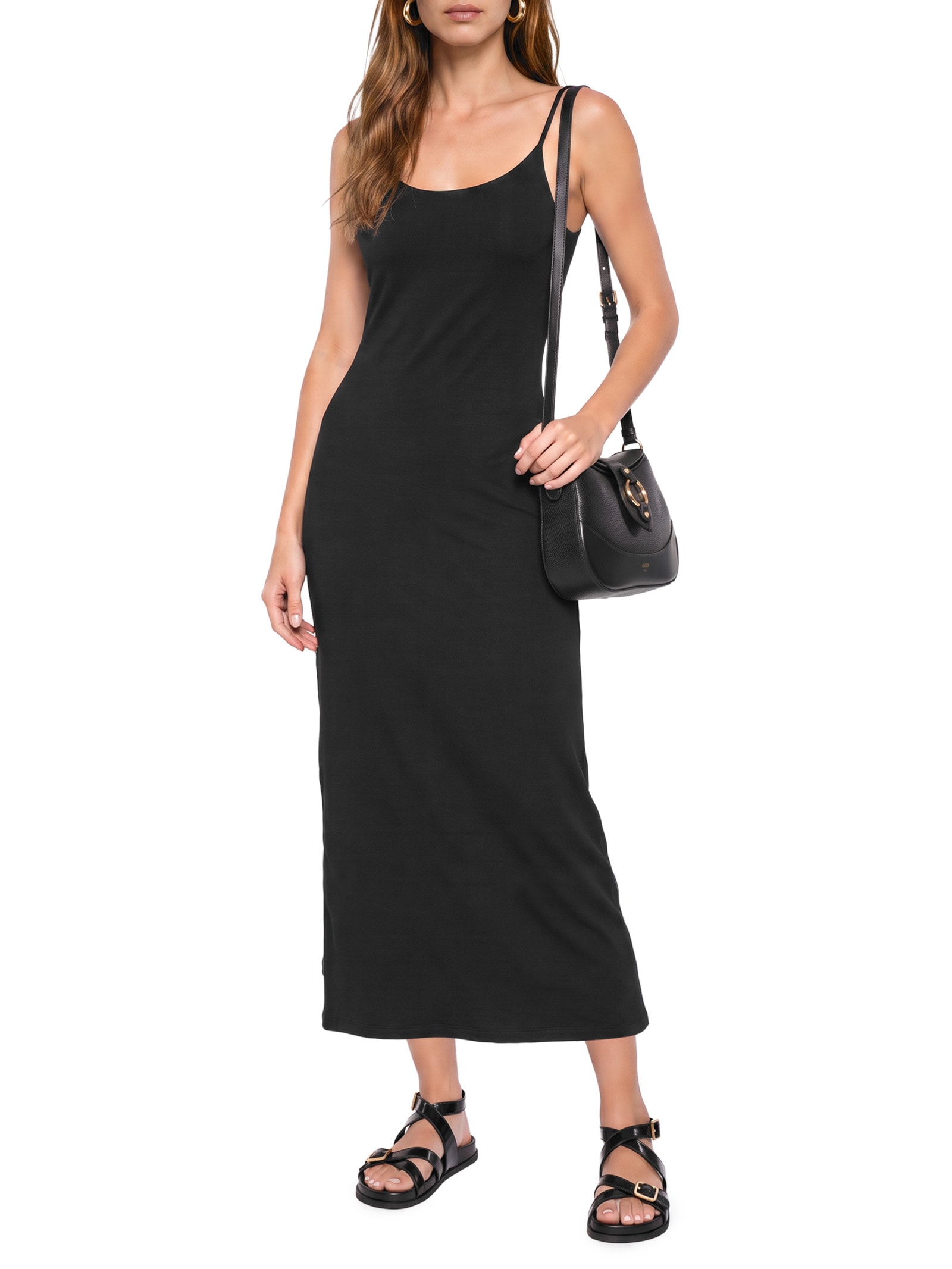 Vestido Midi Reto Em Algodão Preto Hering
