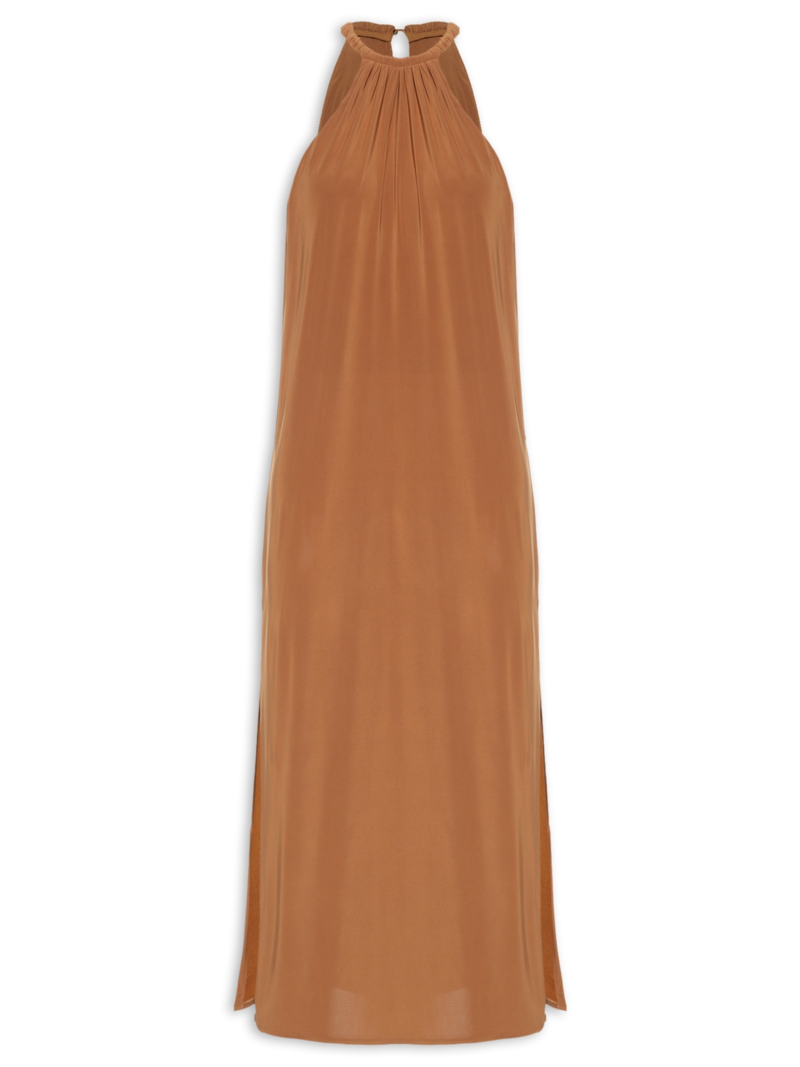 Vestido Midi Reto Jersey Marrom Animale
