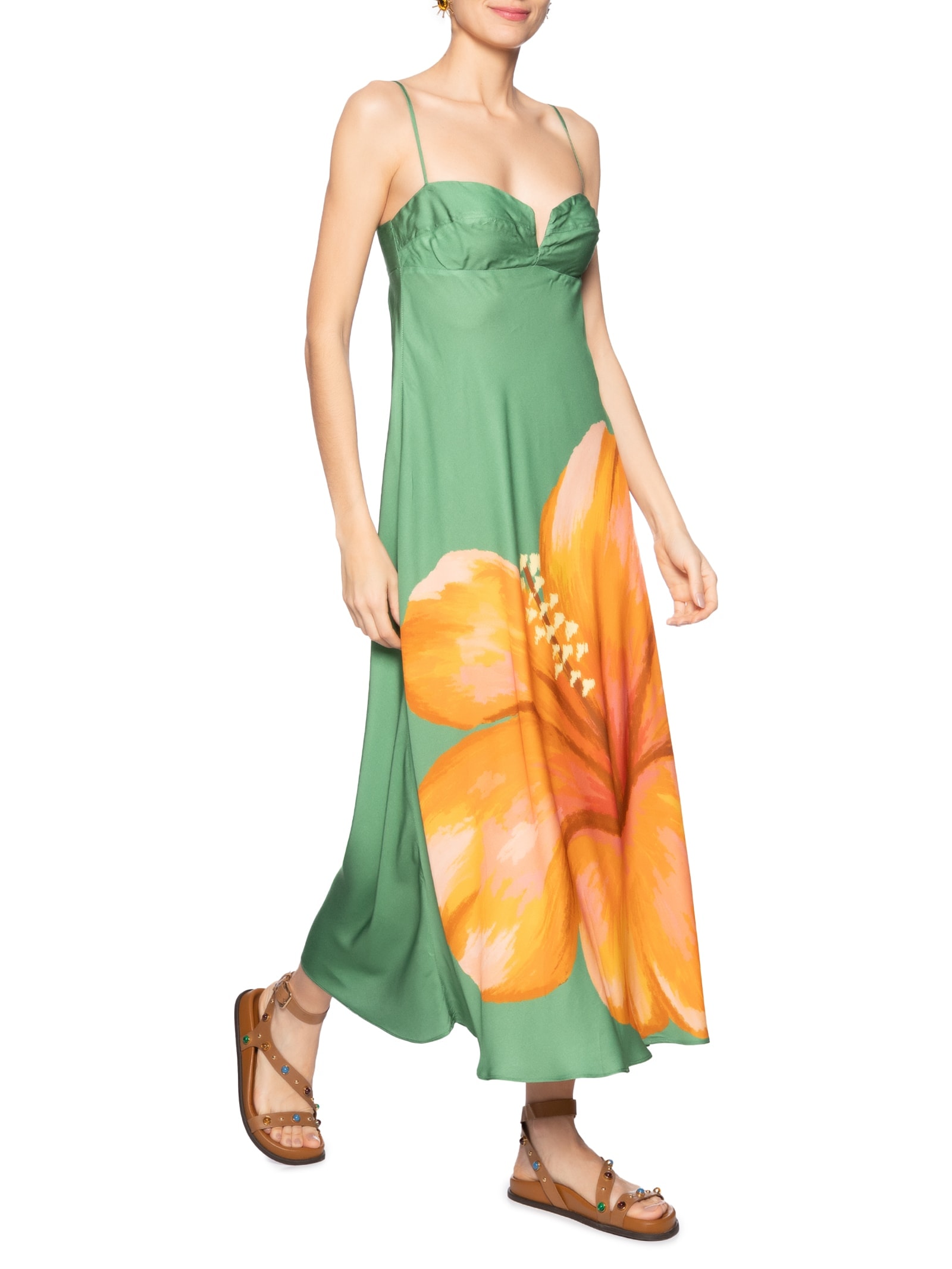 Vestido Midi Reto Thalia Verde Farm