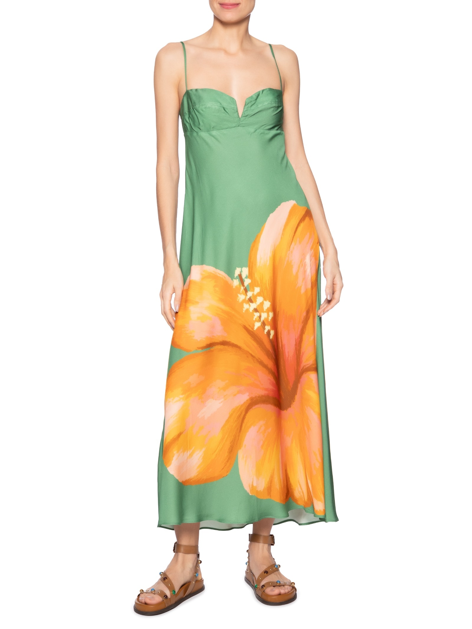 Vestido Midi Reto Thalia Verde Farm