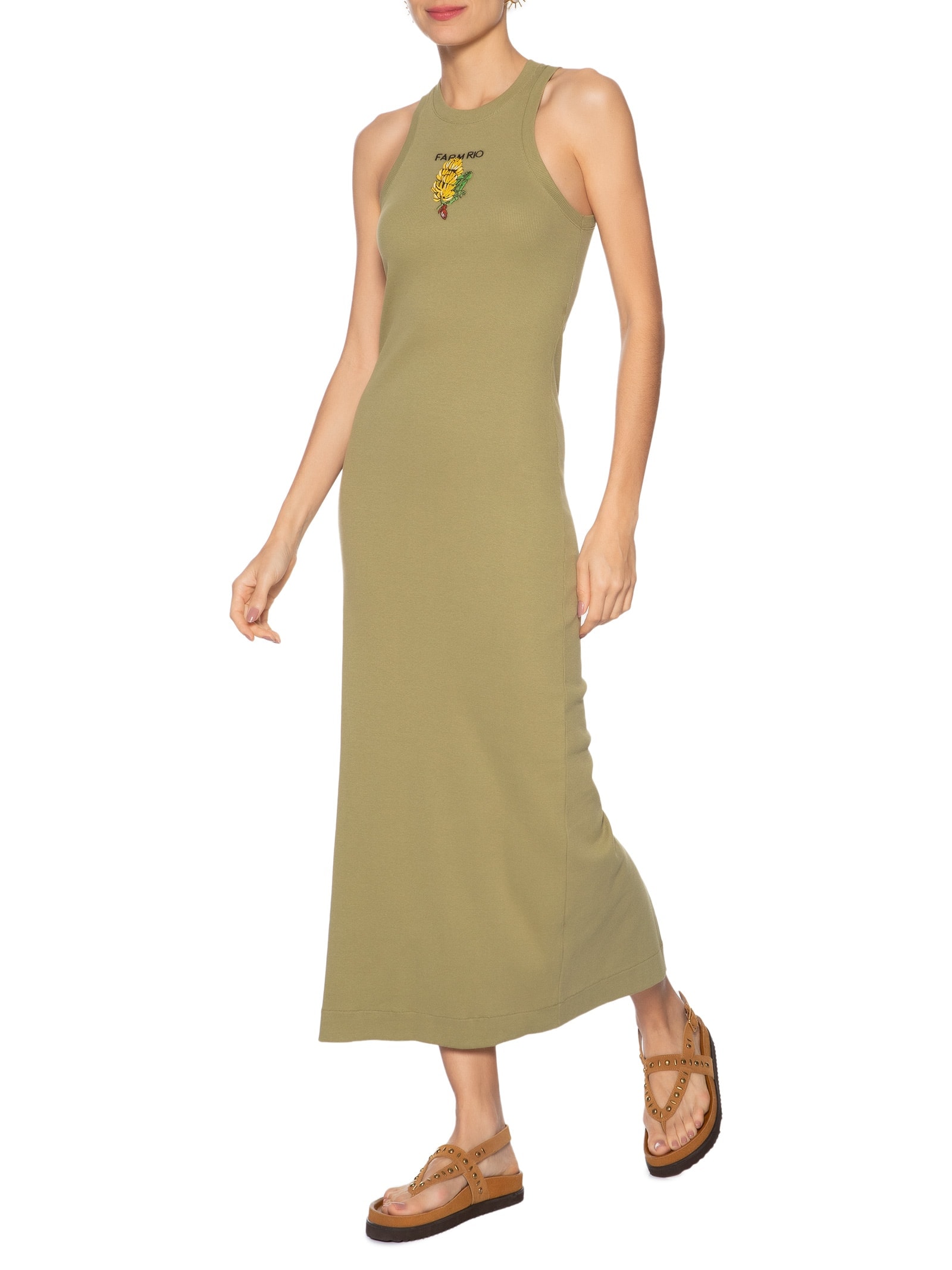 Vestido Midi Rib Cacho De Banana Verde Farm