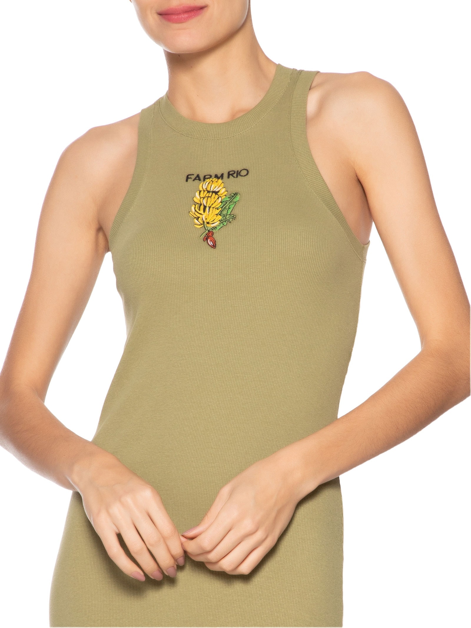 Vestido Midi Rib Cacho De Banana Verde Farm