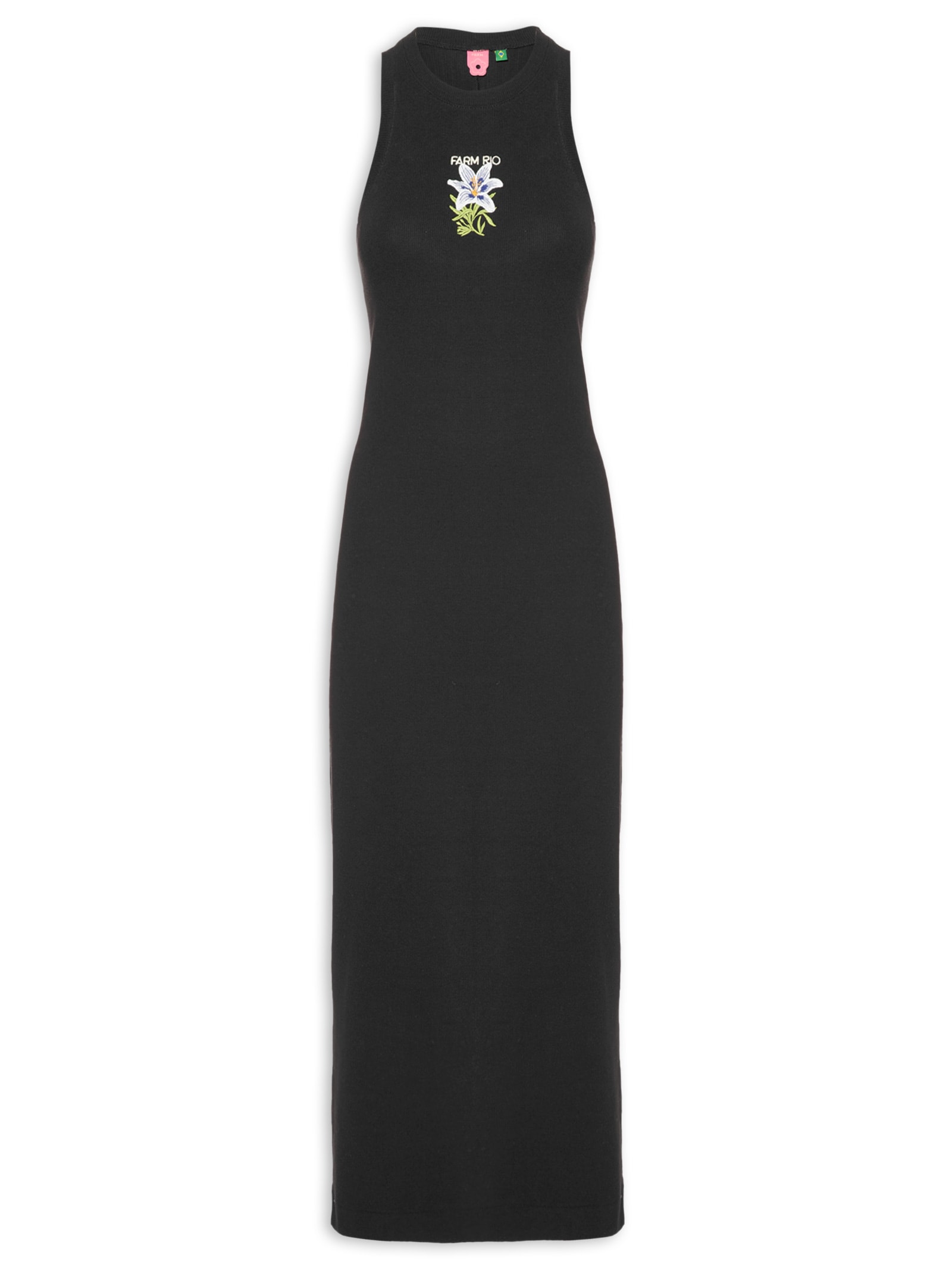 Vestido Midi Rib Maxi Flor Preto Farm