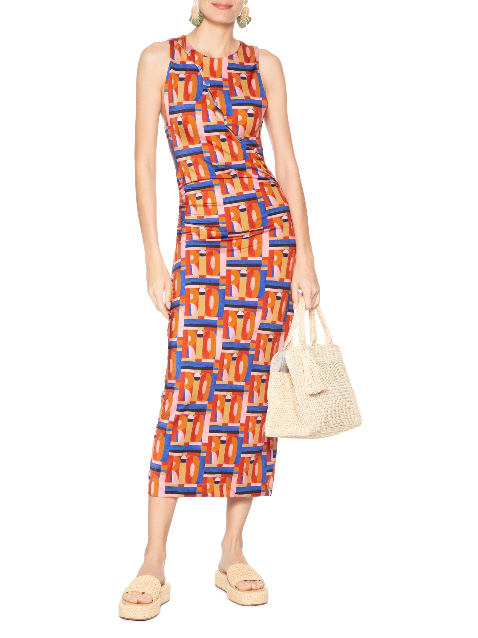 Vestido Midi Rio Gráfico Rosa Farm