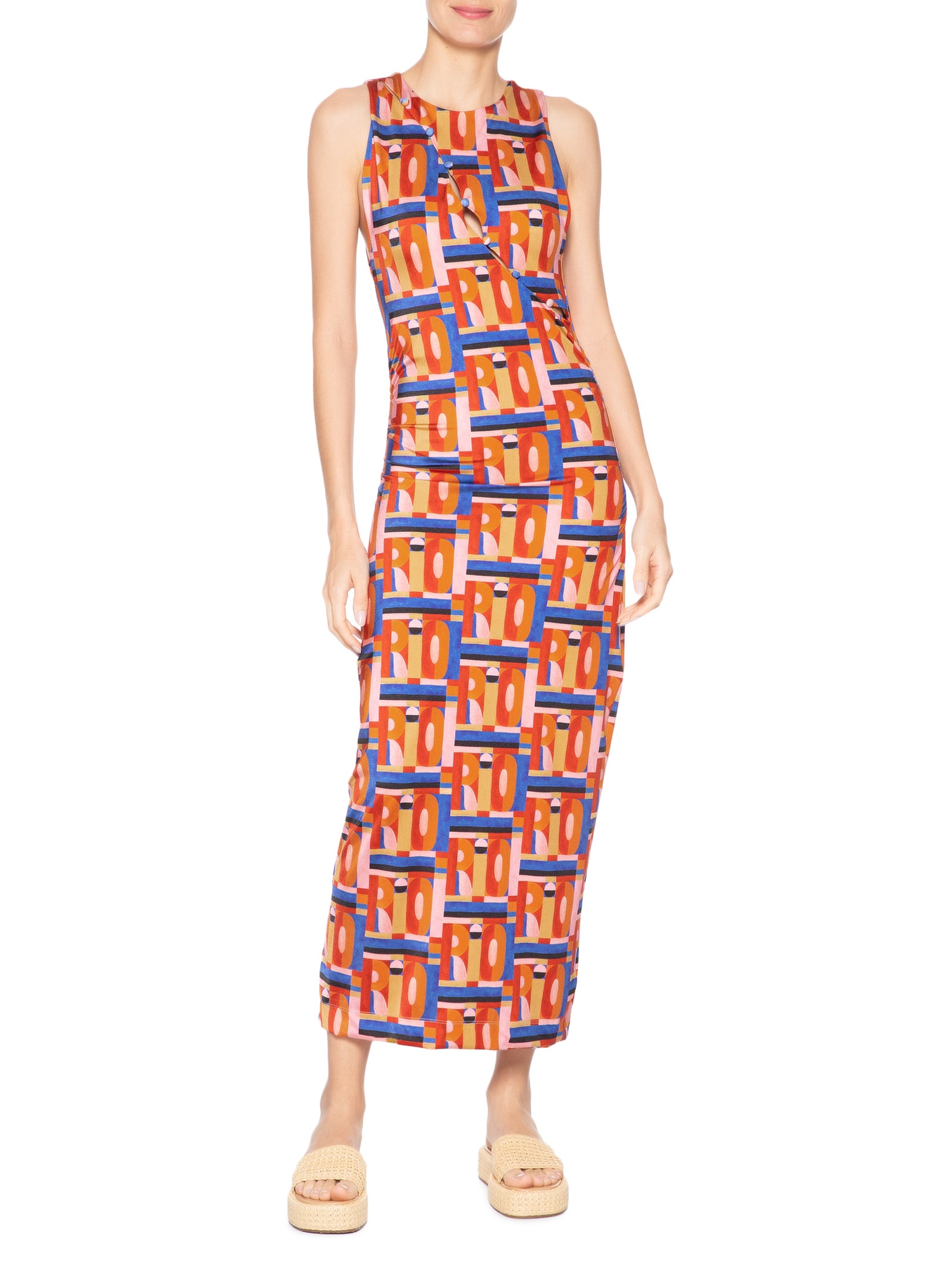 Vestido Midi Rio Gráfico Rosa Farm