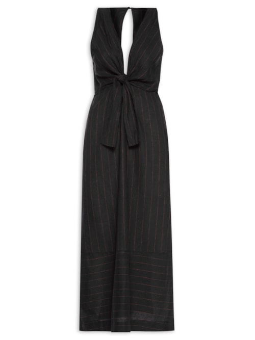 Vestido Midi Risca De Giz Nó Busto – Preto