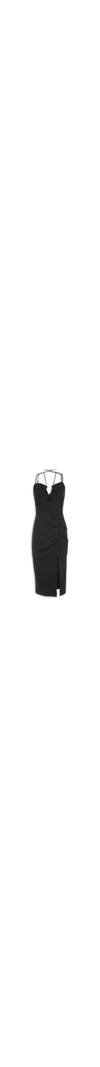 Vestido Midi Saia Franzida - Preto