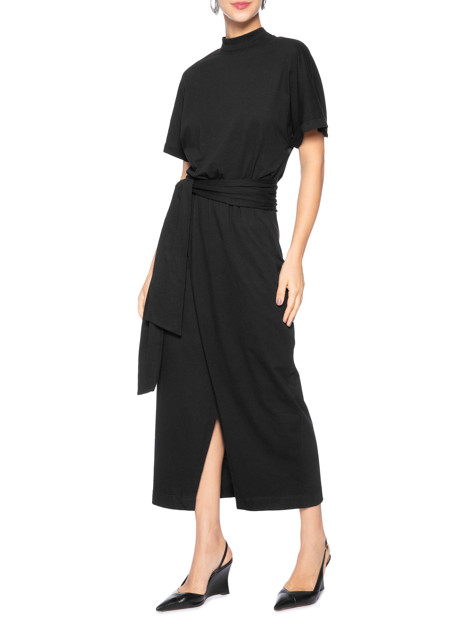 Vestido Midi Saia Transpassada Preto Animale
